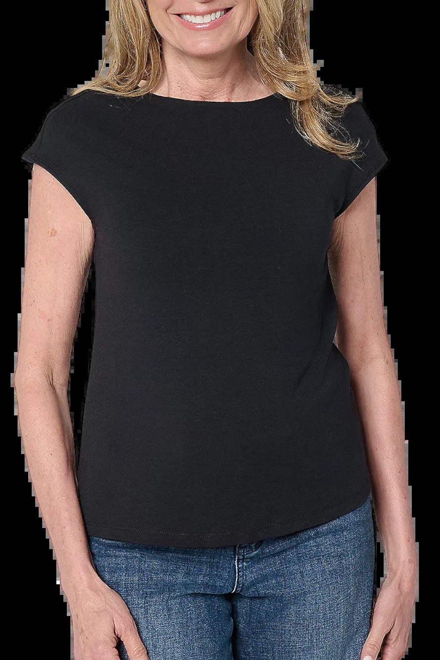 Me by Jennie Garth Women's Boatneck Cap Sleeve Tee Black - Regular